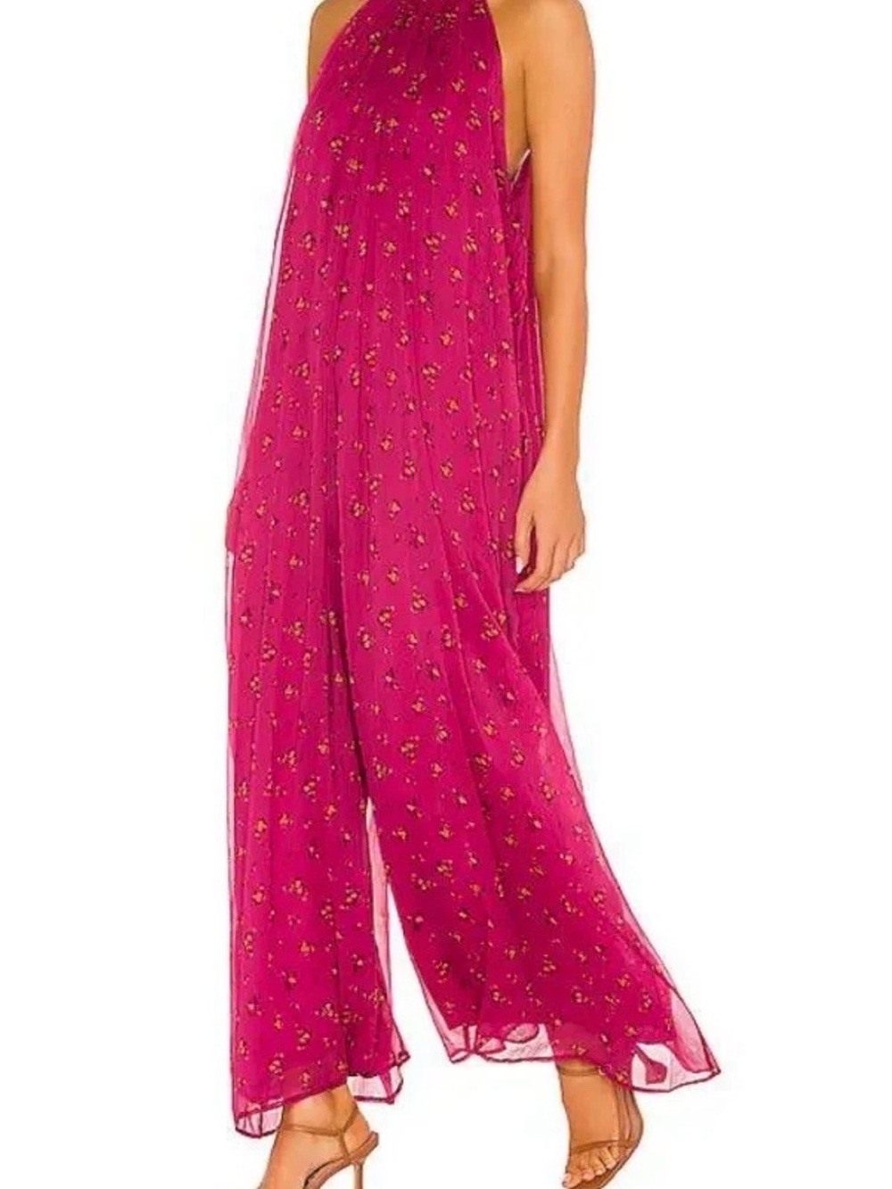Free People Fuchsia Floral Halter Jumpsuit The Edge of Love